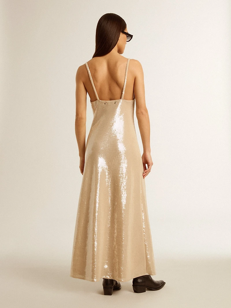 Sleep dress parchment-colored sequins