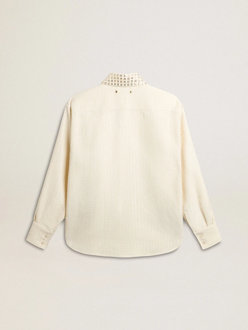 Women's viscose and cotton blend shirt with crystal-embellished collar