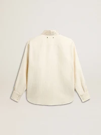 Women's viscose and cotton blend shirt with crystal-embellished collar