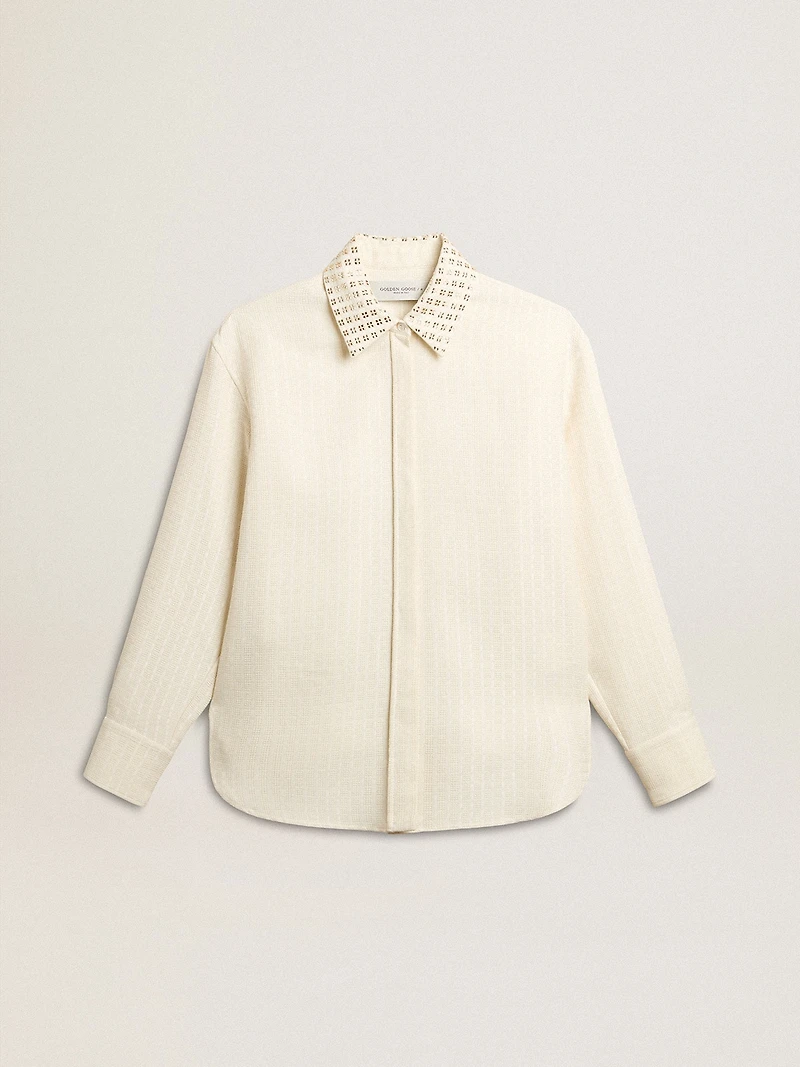 Women's viscose and cotton blend shirt with crystal-embellished collar