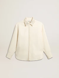 Women's viscose and cotton blend shirt with crystal-embellished collar
