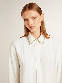 Women's shirt with a vertical striped pattern and crystal embroidery