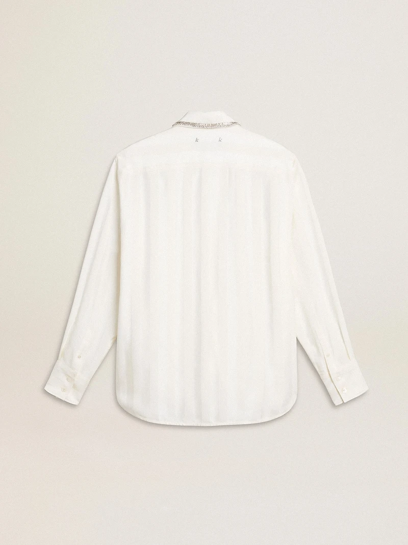 Women's shirt with a vertical striped pattern and crystal embroidery