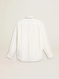 Women's shirt with a vertical striped pattern and crystal embroidery