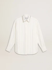 Women's shirt with a vertical striped pattern and crystal embroidery