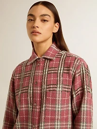 Women's shirt with pink, sand and gray check embroidery