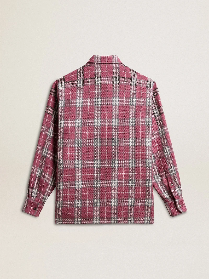 Women's shirt with pink, sand and gray check embroidery