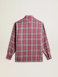 Women's shirt with pink, sand and gray check embroidery