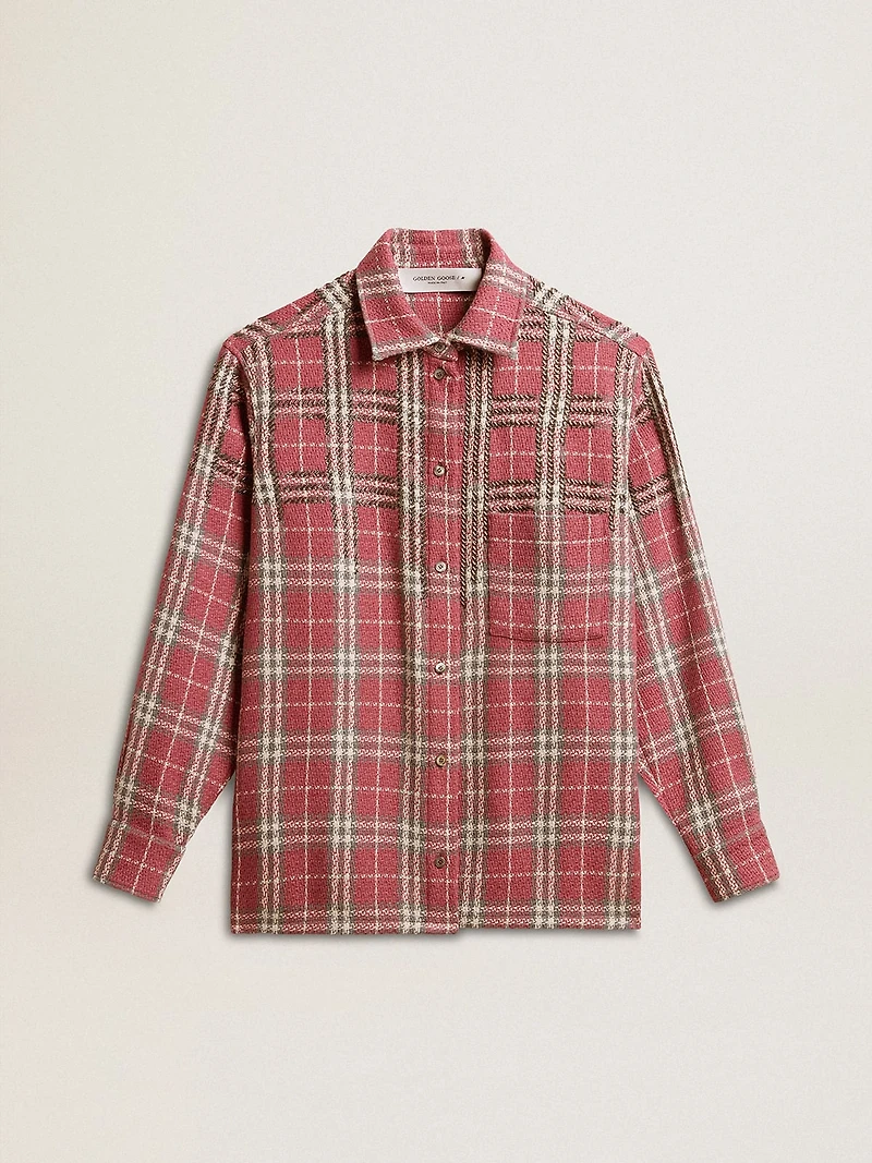 Women's shirt with pink, sand and gray check embroidery