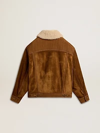 Women's jacket tobacco-colored split leather with a shearling collar