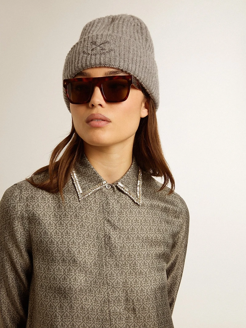 Women's green viscose-blend silk shirt with floral pattern