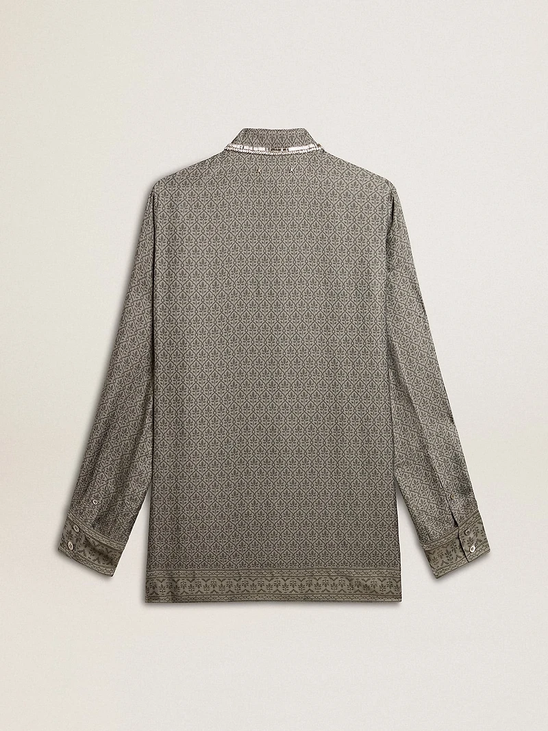 Women's green viscose-blend silk shirt with floral pattern