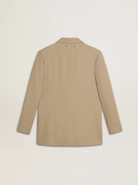 Women's beige pinstripe single-breasted jacket with an oversized fit