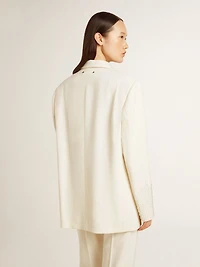 Single-breasted oversize jacket white with silk effect and embroidery