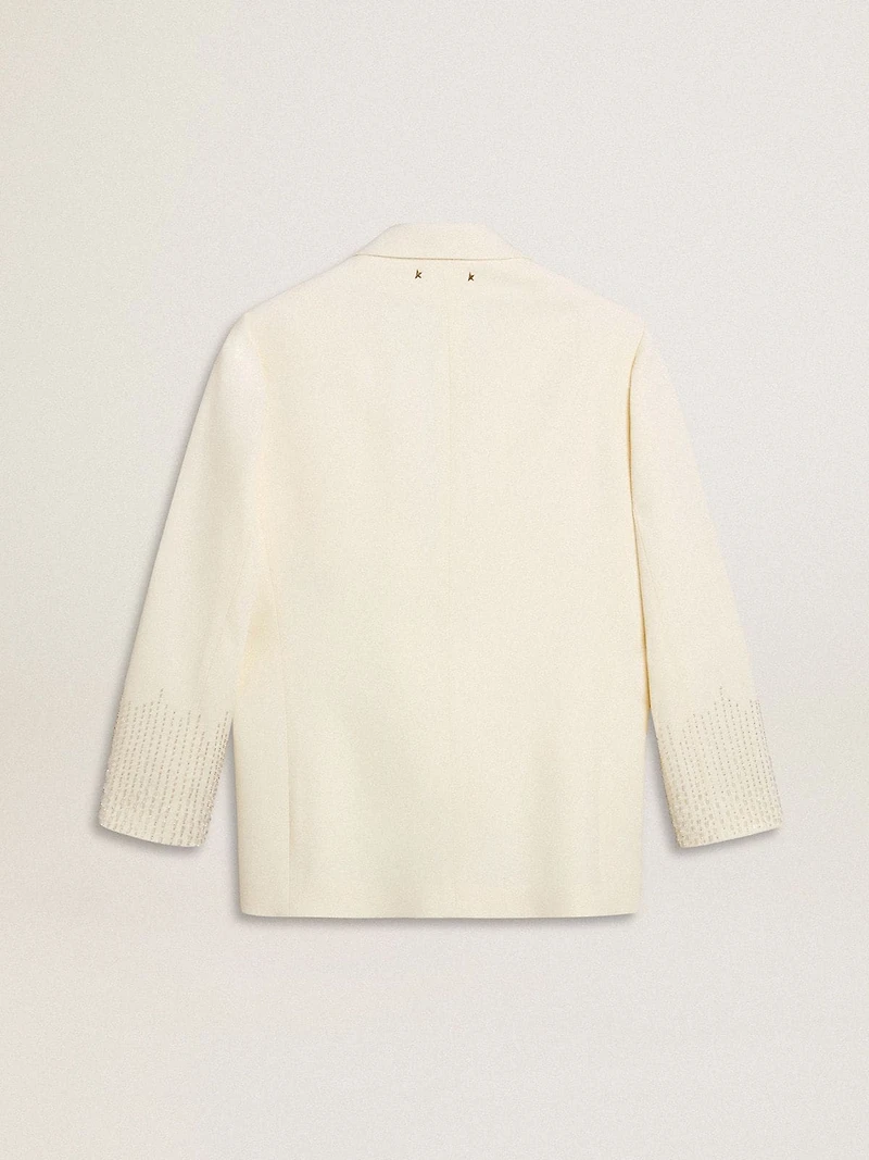 Single-breasted oversize jacket white with silk effect and embroidery
