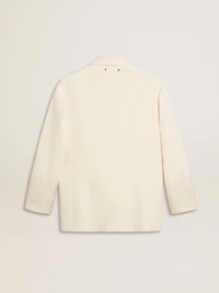 Single-breasted oversize jacket white with silk effect and embroidery
