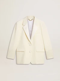 Single-breasted oversize jacket white with silk effect and embroidery