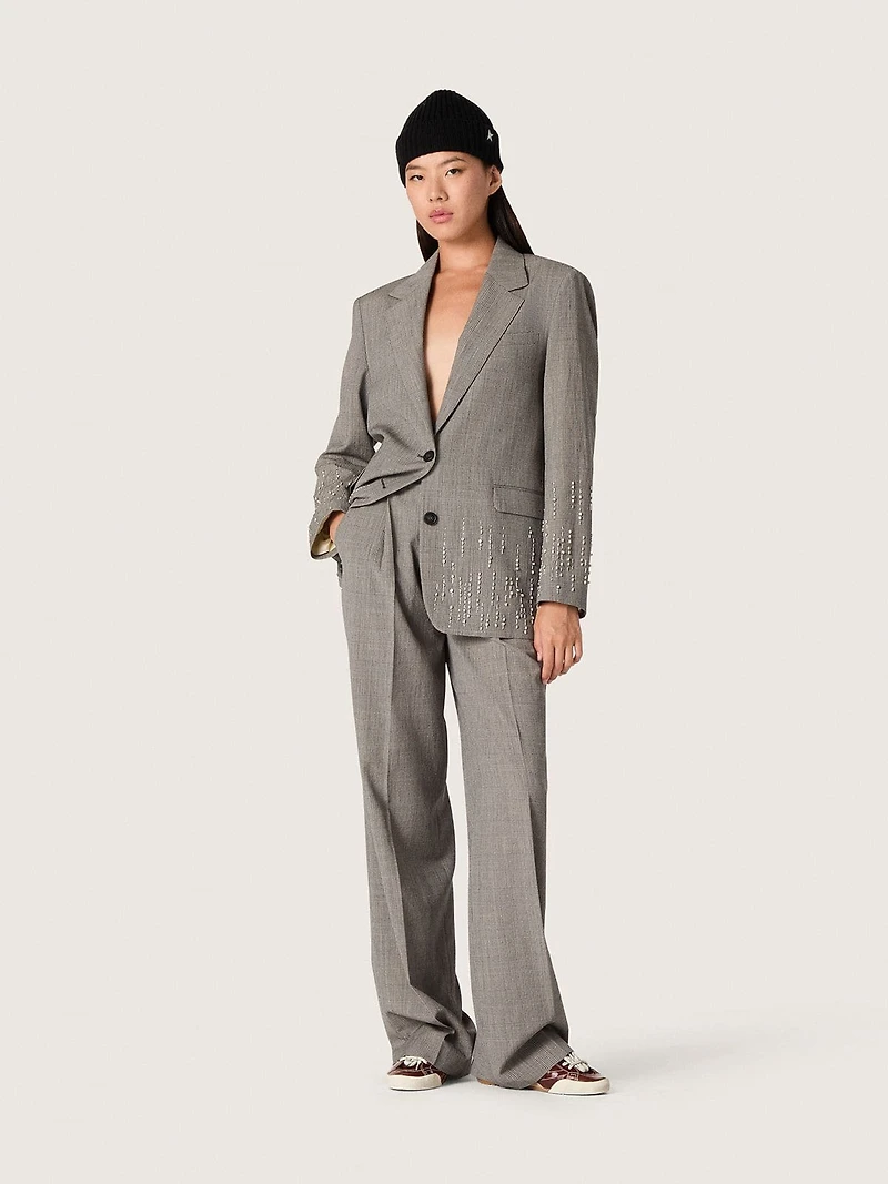 Women's jacket gray Prince of Wales check with crystal embroidery