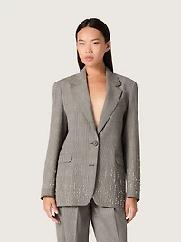 Women's jacket gray Prince of Wales check with crystal embroidery
