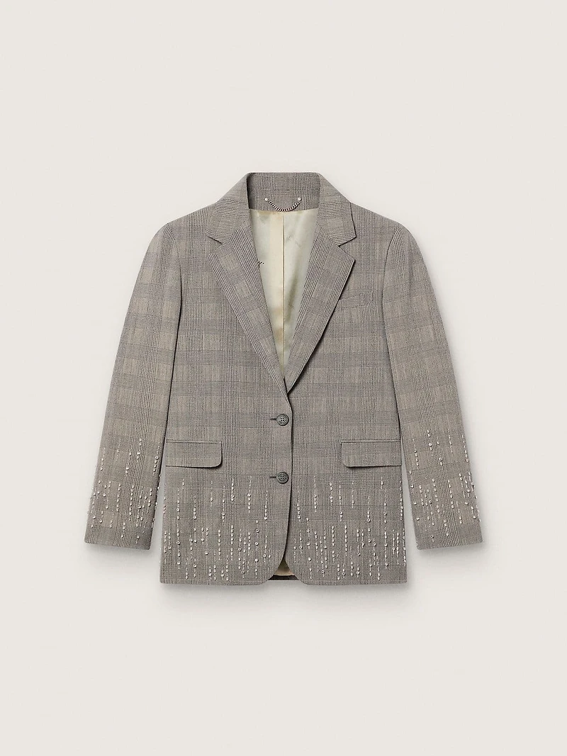 Women's jacket gray Prince of Wales check with crystal embroidery