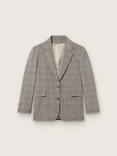 Women's jacket gray Prince of Wales check with crystal embroidery
