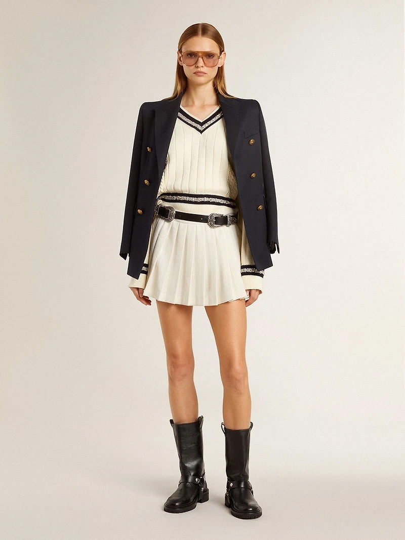 White pleated Star miniskirt