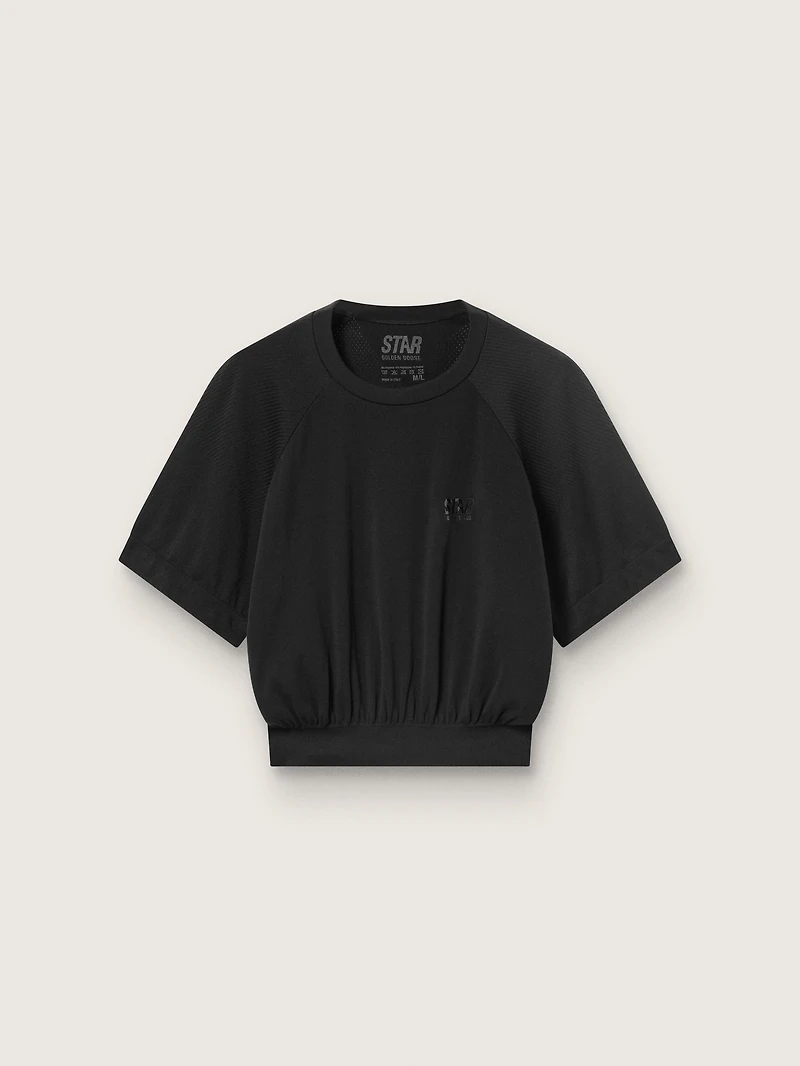 Women's black cropped sports T-shirt