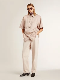 Women's oversized fit pink dyed denim shirt