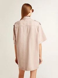 Women's oversized fit pink dyed denim shirt