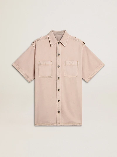 Women's oversized fit pink dyed denim shirt