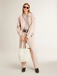 Women's pink dyed denim bomber jacket