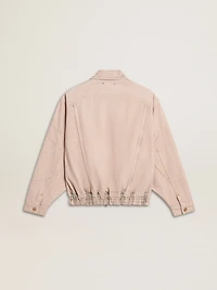 Women's pink dyed denim bomber jacket