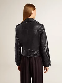 Women’s black leather biker jacket with glossy effect