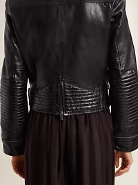 Women’s black leather biker jacket with glossy effect