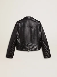 Women’s black leather biker jacket with glossy effect