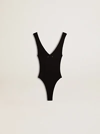 Women's black V-neck bodysuit