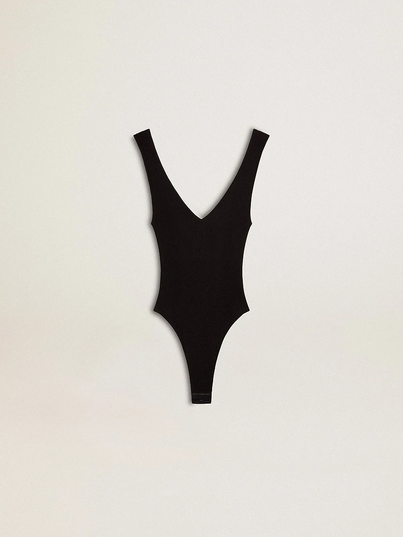 Women's black V-neck bodysuit