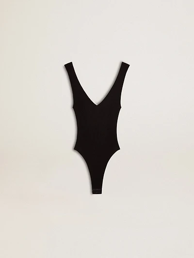 Women's black V-neck bodysuit