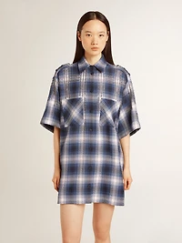 Women's short shirt dress with 3D checkerboard pattern and embroidery