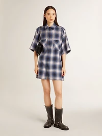 Women's short shirt dress with 3D checkerboard pattern and embroidery