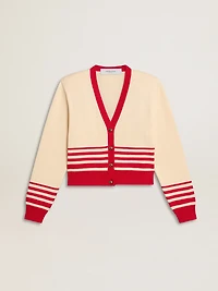 Women's cardigan cream with red stripes