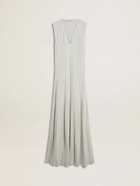 Women’s baby blue dress with vertical striped pattern