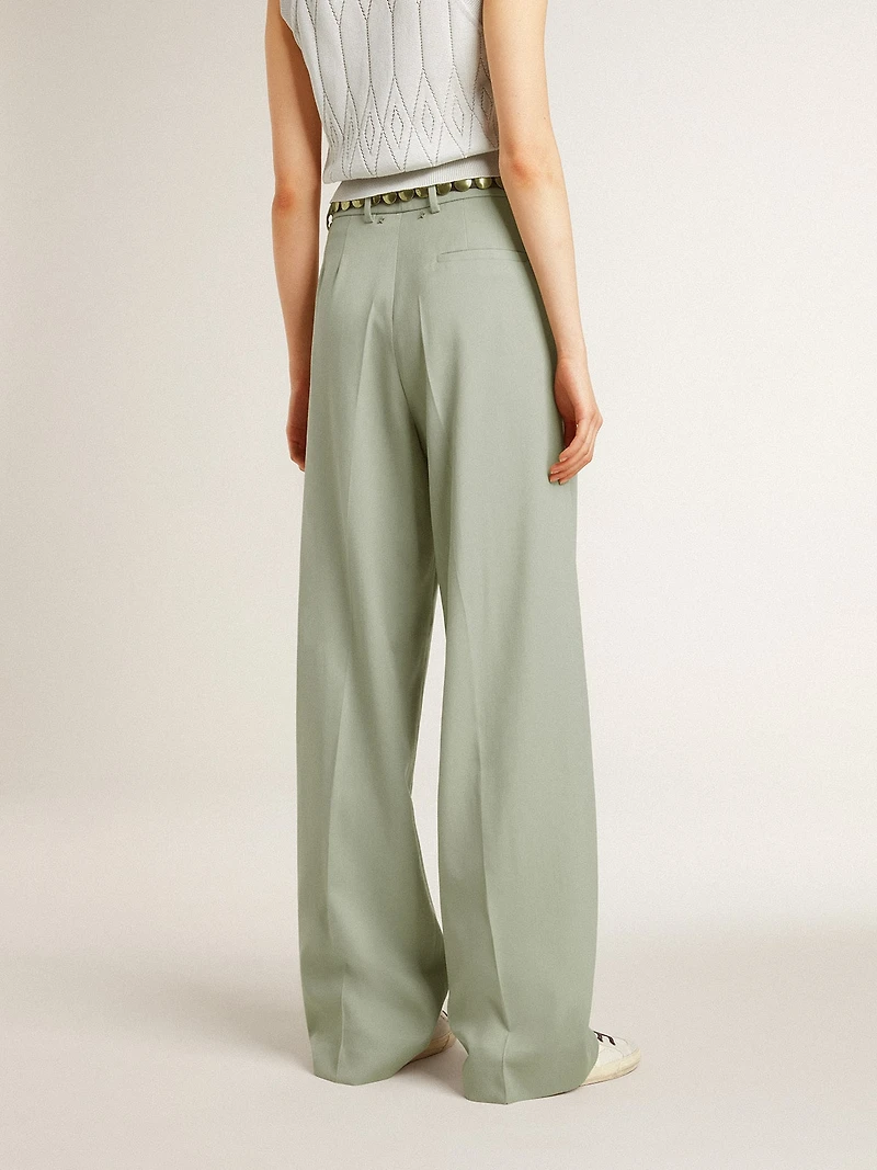 Women's pants in sage-green wool