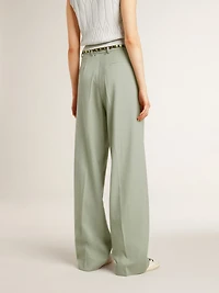 Women's pants in sage-green wool