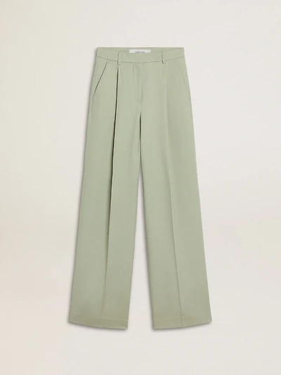 Women's pants in sage-green wool