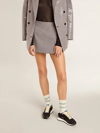 Women's gray mini shorts houndstooth wool