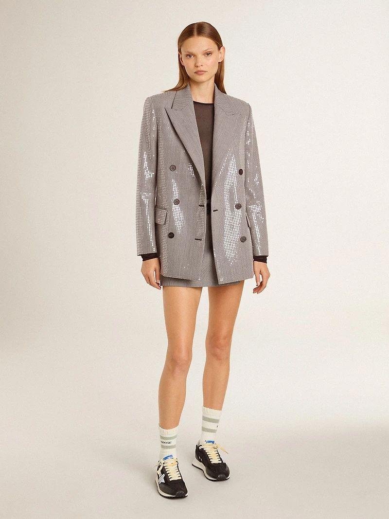 Women's gray mini shorts houndstooth wool