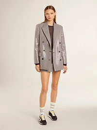 Women's gray mini shorts houndstooth wool