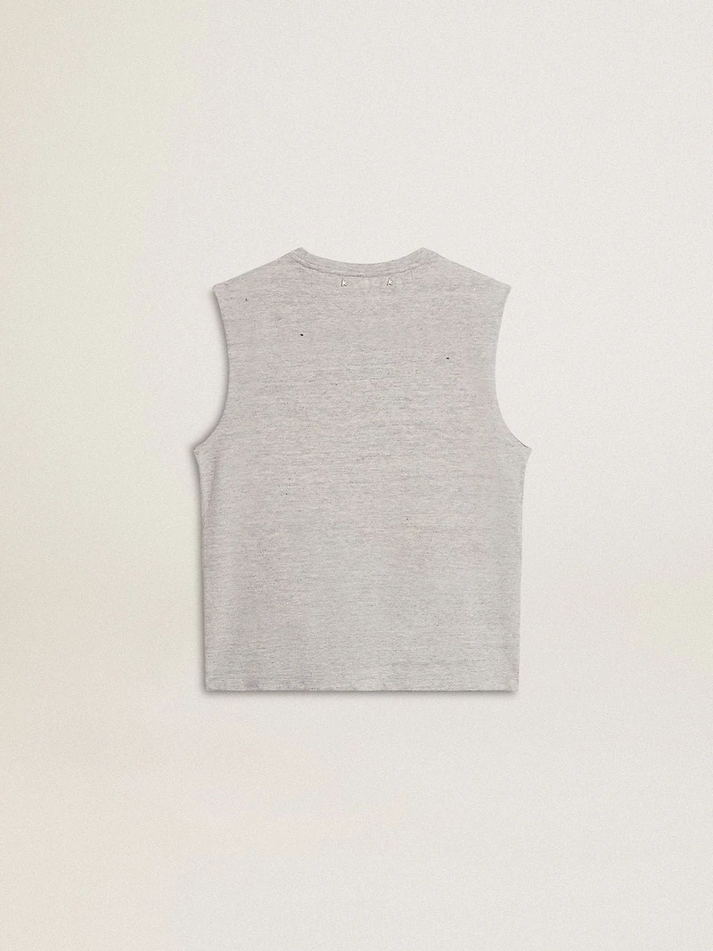 Women's gray sleeveless T-shirt with yellow print