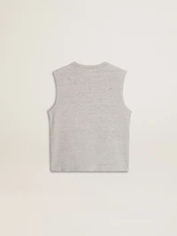 Women's gray sleeveless T-shirt with yellow print